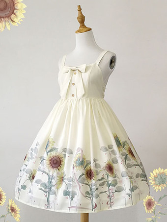 Robe Classique JSK Lolita Jupe Lolita Imprimé Tournesol Blanc Déguisement Halloween