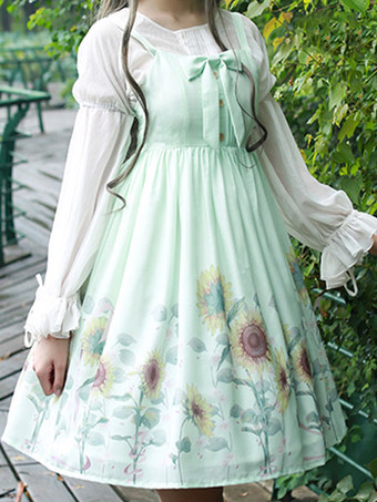 Robe Classique JSK Lolita Jupe Lolita Imprimé Tournesol Blanc Déguisement Halloween