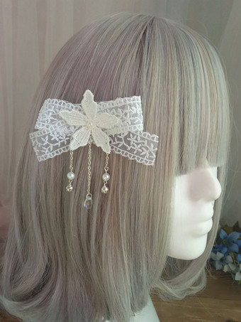 Sweet Lolita Clip de pelo floral de encaje perla bordada Ecru Blanco Lolita accesorio para el cabello