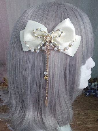 Pince à cheveux Sweet Lolita Bow Pearl Beel Chain Satin Lolita Accessoire pour cheveux Déguisements Halloween