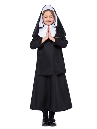 Kids Nun Costume Carnival Black Dresses Set