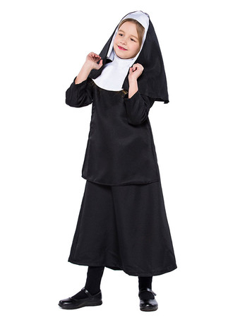 Enfants Nun Costume Déguisements Halloween Noire Robes Ensemble Robe de Princesse Fille