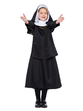 Enfants Nun Costume Déguisements Halloween Noire Robes Ensemble Robe de Princesse Fille