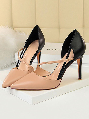 Nude High Heels Women Pointed Toe Strappy Stiletto Pumps
