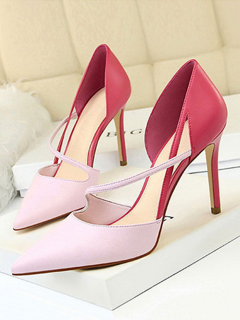 ピンクハイヒール ポインテッドトゥ パンプス 肌色 ピンヒール PU 10cm バイカラー シューズ ハイヒールシューズ レディース靴 結婚式 二次会 通勤用 仕事 キャバ 卒園式 卒園式