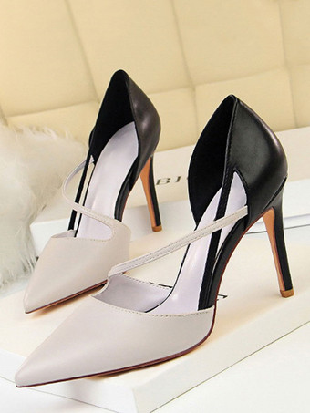 グレイハイヒール ポインテッドトゥ パンプス 肌色 ピンヒール PU 10cm バイカラー シューズ ハイヒールシューズ レディース靴 結婚式 二次会 通勤用 仕事 キャバ 卒園式 卒園式