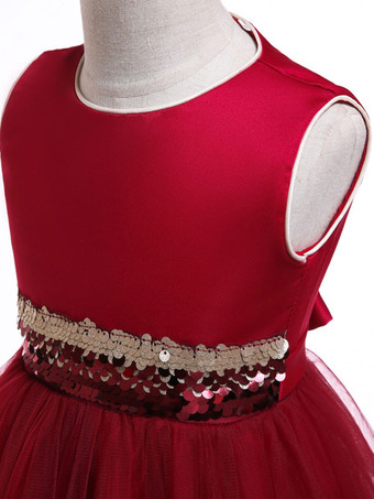 フラワーガールのドレススパンコールチュールノースリーブAラインサッシキッズフォーマルドレス