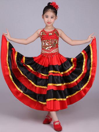 Abito da ballo flamenco per bambini Costumi Paso Doble Gonna lunga spagnola  rossa - Milanoo.com