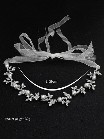 シルバーウェディングヘッドバンドヘッドピースラインストーンビーズリボンビーチブライダルヘアアクセサリー