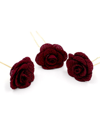 ワインレッド 結婚式のかぶとフラワーヘアピン3個