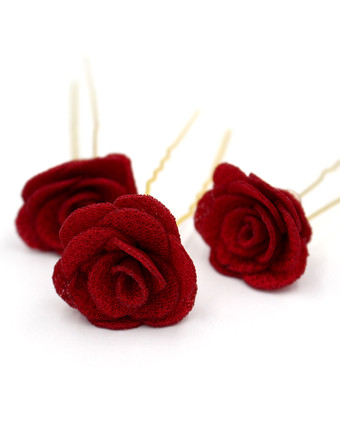 レッド 結婚式のかぶとフラワーヘアピン3個