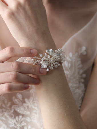 ウェディングブレスレットシルバーパールジュエリーブライダルアクセサリー