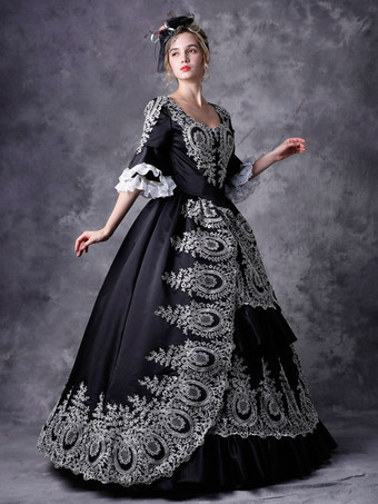 中世 ドレス 女性用 プリンセス 貴族ドレス ブラック 五分袖 ロイヤル マルディグラ レトロ ヨーロッパ 宮廷風 中世 ドレス・貴族ドレス