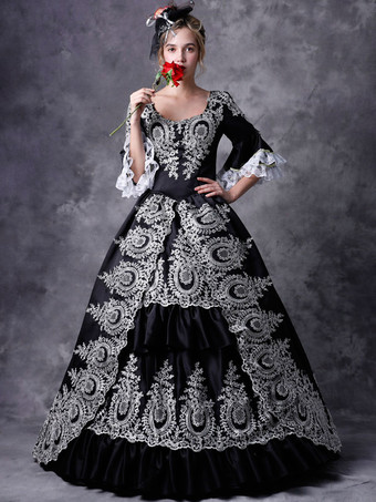 中世 ドレス 女性用 プリンセス 貴族ドレス ブラック 五分袖 ロイヤル マルディグラ レトロ ヨーロッパ 宮廷風 中世 ドレス・貴族ドレス