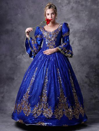 Costume femme belle baroque bal masqué bleu nuit et noir