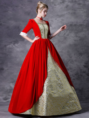 中世 ドレス 女性用 プリンセス 貴族ドレス レッド 五分袖 ロイヤル マルディグラ レトロ ヨーロッパ 宮廷風 中世 ドレス・貴族ドレス バーガンディ