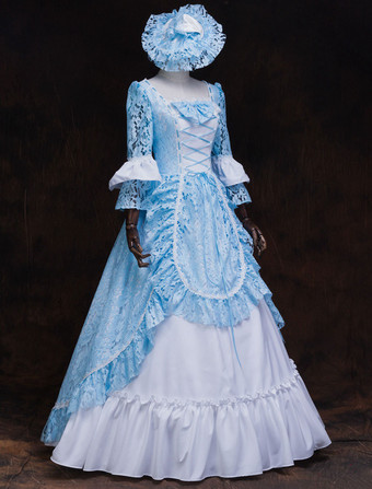 中世 ドレス 女性用 プリンセス 貴族ドレス ライトスカイブルー 七分袖 ロイヤル マルディグラ レトロ ヨーロッパ 宮廷風 中世 ドレス・貴族ドレス