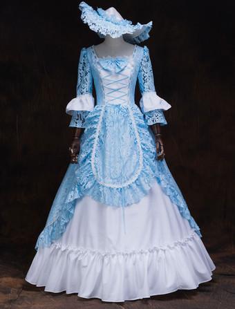 Light Sky Blue Retro Costumes Lace Polyester Hat Women's Marie