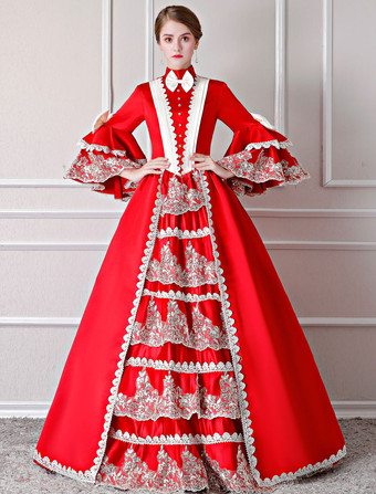 レッド プリンセス 女性用 貴族ドレス 中世 ドレス レッド 七分袖 ポリエステル マルディグラ ドレス ロイヤル 中世 ドレス・貴族ドレス ヨーロッパ 宮廷風 レトロ バーガンディ
