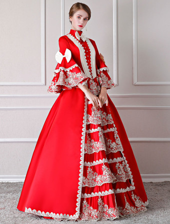 プリンセス 女性用 貴族ドレス 中世 ドレス レッド 七分袖 ポリエステル マルディグラ ドレス ロイヤル 中世 ドレス・貴族ドレス ヨーロッパ 宮廷風 レトロ バーガンディ