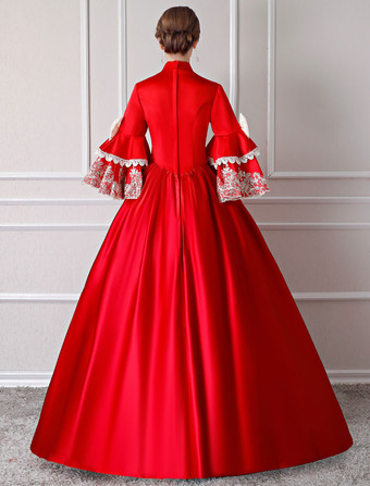 プリンセス 女性用 貴族ドレス 中世 ドレス レッド 七分袖 ポリエステル マルディグラ ドレス ロイヤル 中世 ドレス・貴族ドレス ヨーロッパ 宮廷風 レトロ バーガンディ