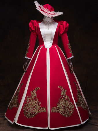 中世 ドレス 女性用 プリンセス 貴族ドレス レッド 長袖 ロイヤル マルディグラ レトロ ヨーロッパ 宮廷風 中世 ドレス・貴族ドレス