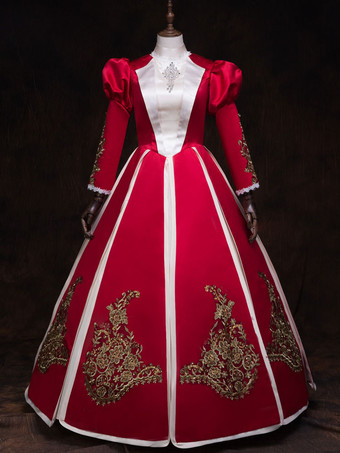 レッド 中世 ドレス 女性用 プリンセス 貴族ドレス レッド 長袖 ロイヤル マルディグラ レトロ ヨーロッパ 宮廷風 中世 ドレス・貴族ドレス バーガンディ