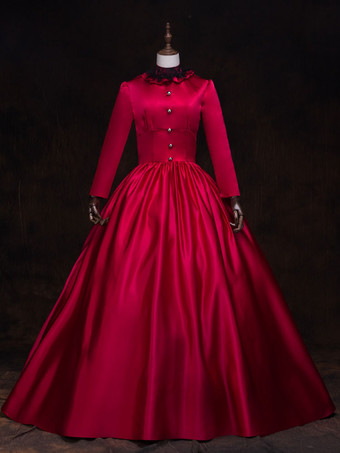 レッド プリンセス 女性用 貴族ドレス 中世 ドレス レッド 長袖 ポリエステル マルディグラ ドレス ロイヤル 中世 ドレス・貴族ドレス ヨーロッパ 宮廷風 レトロ バーガンディ