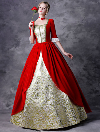 中世 ドレス 女性用 プリンセス 貴族ドレス レッド 五分袖 ロイヤル マルディグラ レトロ ヨーロッパ 宮廷風 中世 ドレス・貴族ドレス