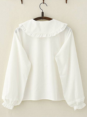 ロリータブラウス スウィート フリル ピーターパンカラー シフォン ロリータシャツ ホワイト