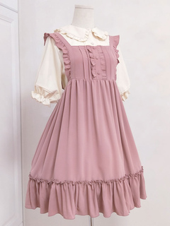 Sweet Lolita JSK Dress Sister Mill Tea Ruffle Frill Button Decor Pink Lolita Jumper Skirt