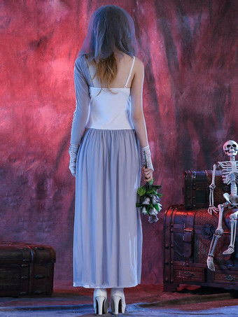 ハロウィンコスチュームホワイトヘッドウェアワンピースポリエステル女性死体花嫁セットホリデーコスチューム