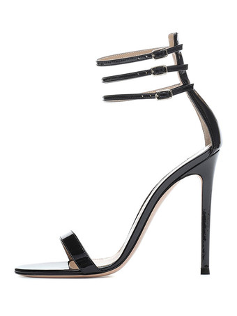 ブラックドレスサンダルハイヒール　2025　パーティーシューズレディース　オープントウ　アンクルストラップサンダルシューズ