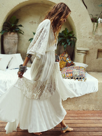 女性のためのカバーアップコットンVネックハーフスリーブサマービーチカバーアップ