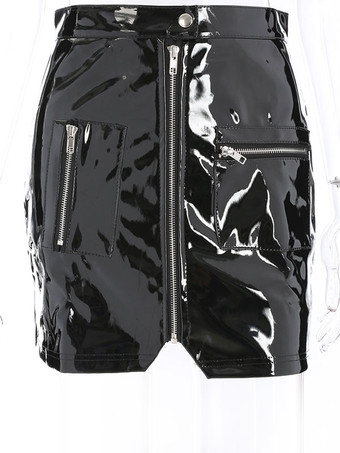 セクシーなミニスカート　2025　レザーのような　ジッパー　ショートボディコンスカートポケット付き