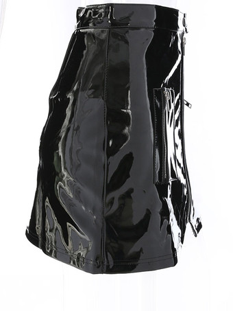 セクシーなミニスカート　2025　レザーのような　ジッパー　ショートボディコンスカートポケット付き