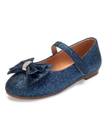 Glitter Party Schuhe blaue runde Kappe Strass Bow Mary Jane Schuhe Hochzeit Blumenmädchen Schuhe