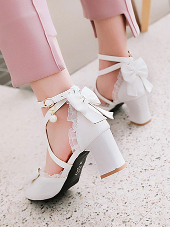 甘いロリィタ履物ボウレースハイヒールPUレザーロリータパンプスシューズ