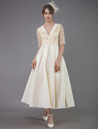 Коктейльное платье с шампанским 2024 Атласное платье с длинным рукавом и V-образным вырезом для вечеринки Платье для мамы на свадьбу