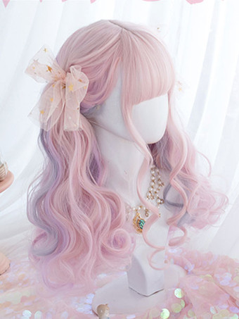 ロリータウィッグ オンブルロングカーリー 甘い ロリータヘアウィッグ ピンク