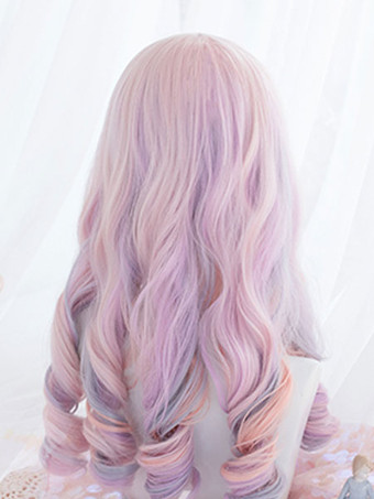 ロリータウィッグ オンブルロングカーリー 甘い ロリータヘアウィッグ ピンク