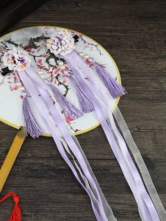 ライラックカラーロリータ髪飾り中国風フリンジ 花リボン ロリータヘアアクセサリー