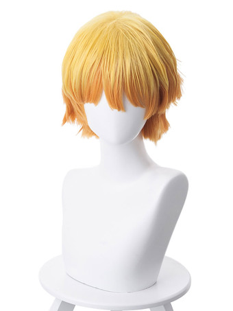 Orange Anime Wig Demon Slayer Kimetsu No Yaiba Agatsuma Zenitsu Japanese Anime Short Cosplay Wigs Halloween