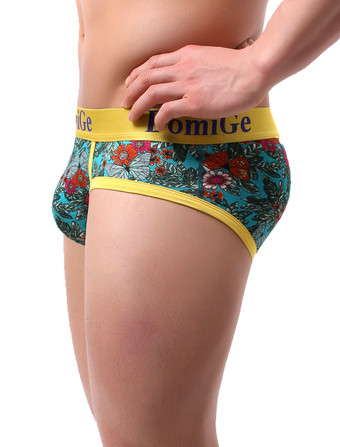 男性のためのセクシーなパンティープリントイエローレーヨンタンガメンズランジェリー