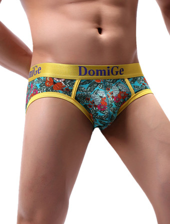 アクアグリーン男性のためのセクシーなパンティープリントイエローレーヨンタンガメンズランジェリー