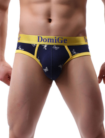 ディープブルー男性のためのセクシーなパンティープリントイエローレーヨンタンガメンズランジェリー