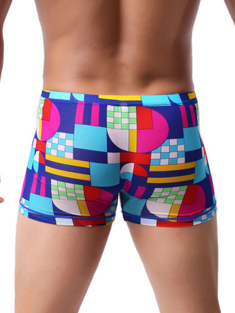 男性パンティープリントアクア幾何ライクラシルクボクサーブリーフランジェリー