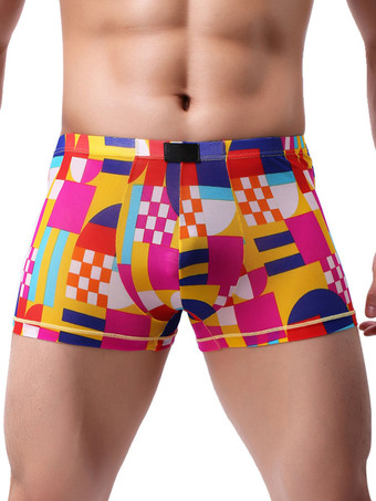 レッド 男性パンティープリントアクア幾何ライクラシルクボクサーブリーフランジェリー