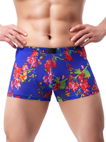 ブルー 男性パンティープリントアクア幾何ライクラシルクボクサーブリーフランジェリー