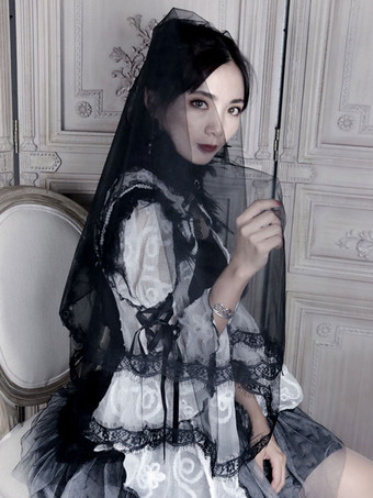 ブラックブライダルベール　黒 髪飾り 長い ハロウィン 仮装 コスプレレースチュール ハロウィンコスプレアクセサリー